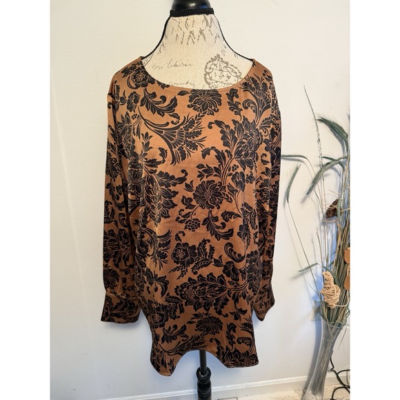 Soft Surroundings Top‎ Womens 3x Satin Damask Victorian Blouse Button Back - Picture 1 of 8